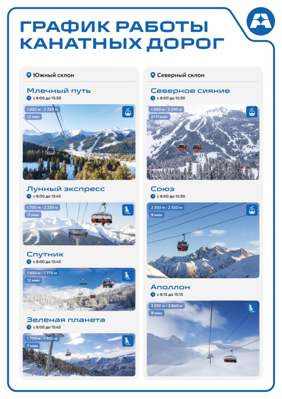 Режим работы канатных дорог